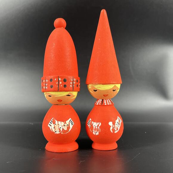 Swedish SVENSK SLOJD Figurine Wood Hand Painted Elves Tall Hat Santa Tomtar Set - Picture 1 of 10